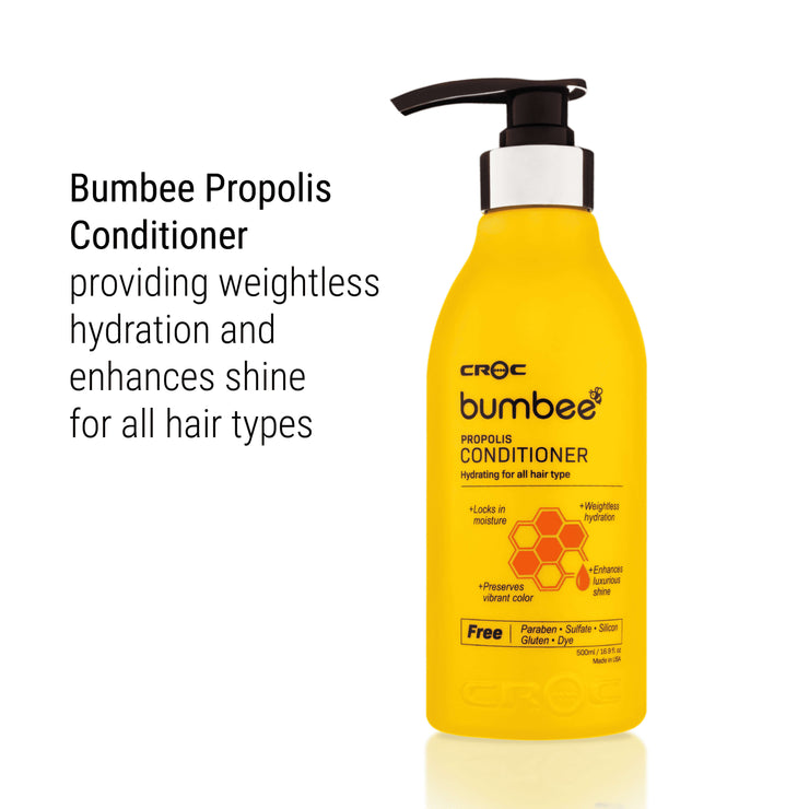 CROC Bumbee Propolis Conditioner, 500ml bottle for all hair types, provides weightless hydration and enhances shine, sulfate-free