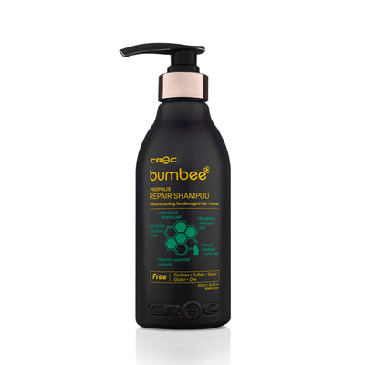 bumbee croc propolis infused shampoo. Paraben free, sulfate, dye free. Restoring nourishment. 