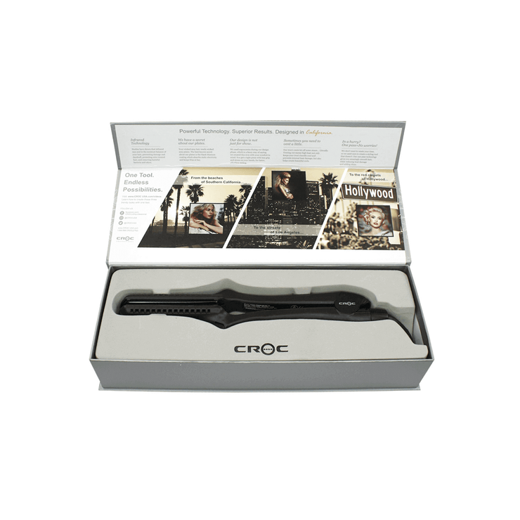 Convenient 9-foot swivel cord on CROC Hair® Premium Black Titanium Flat Iron for flexible styling.