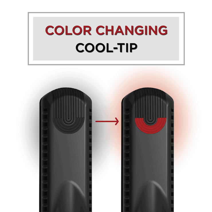 Color-changing cool tip on CROC Hair® Flat Iron for enhanced safety during use.