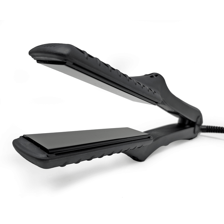 Ergonomic and sleek design of CROC LED Black Titanium Flat Iron 1 inch for easy grip.