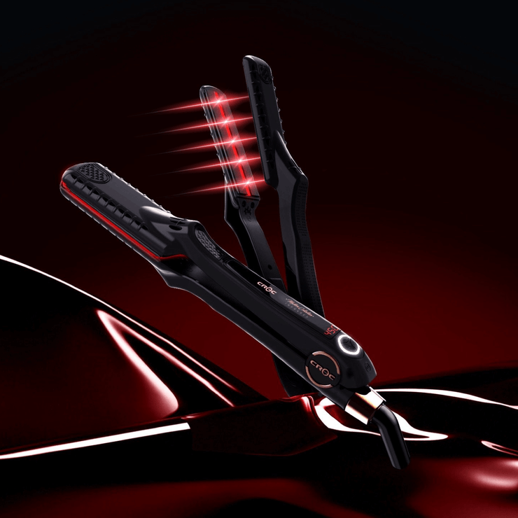Masters Infrared Black Titanium Flat Iron 1" by CROC® for professional hairstyling.