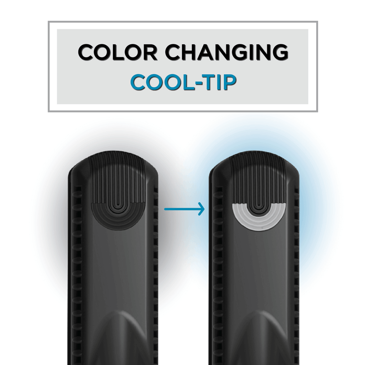 Color-changing cool tip of Premium Titanium Flat Iron for safe styling.