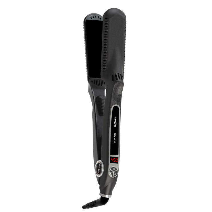 The New Classic Black Titanium Flat Iron 1.5 inch for salon quality hair styling.