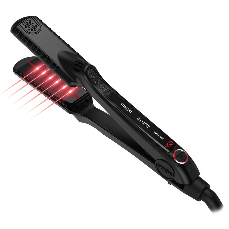 Ergonomic design with a cool tip for easy and comfortable styling using CROC® Black Titanium Flat Iron.