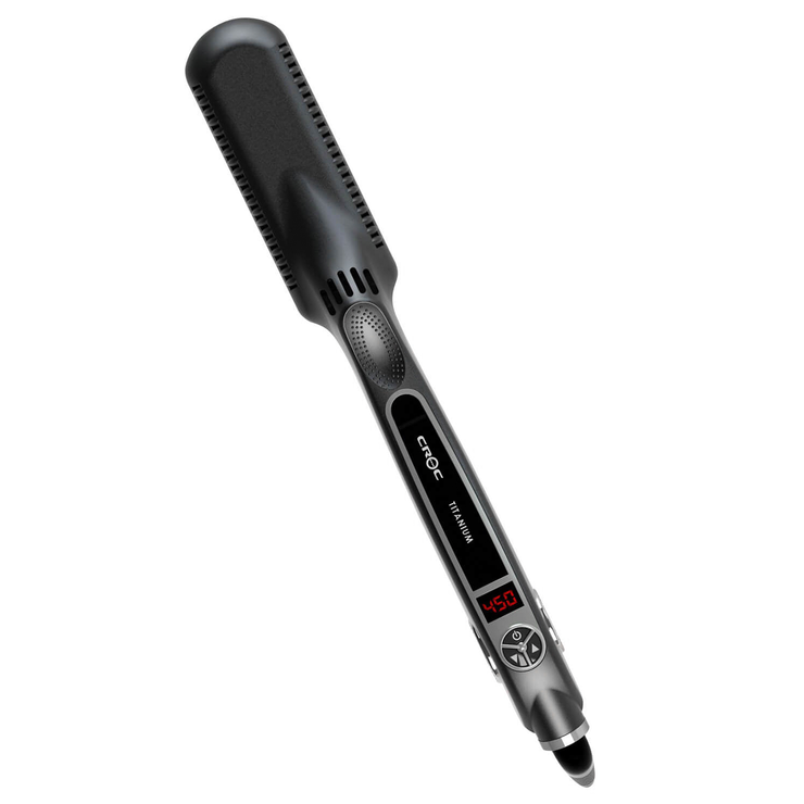 Professional and home-use flat iron with 17 digital temperature settings ranging from 280F to 450F.