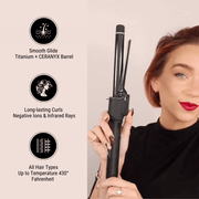 Croc Official Hybrid Curling Iron with Titanium CERANYX Barrel for Smooth Gliding, Long-Lasting Curls with Negative Ions & Infrared Rays, Suitable for All Hair Types up to 430°F.