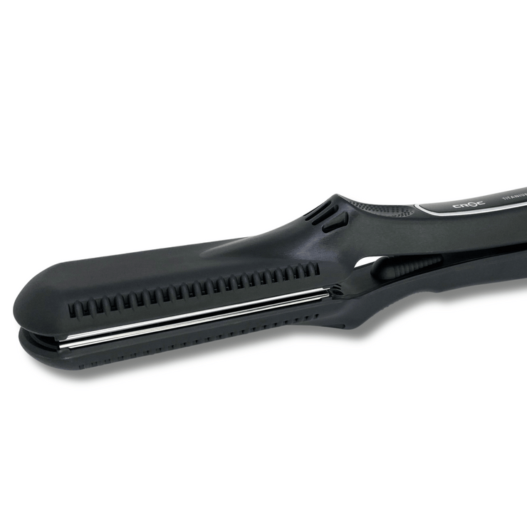 Versatile Hair Straightening Flat Iron - Titanium 1.5" in Silver, ideal for various hairstyles and textures.