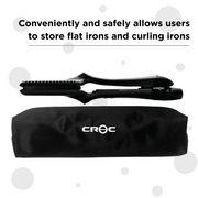 CROC  Heat Proof Pouch provides a convenient and safe way to store flat irons and curling irons, perfect for at home or on the go.