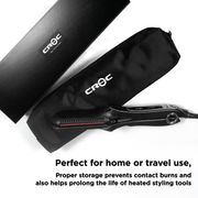 CROC  Heat Proof Pouch provides a convenient and safe way to store flat irons and curling irons, perfect for at home or on the go.